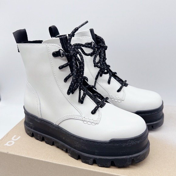 Ugg Sidnee Waterproof Platform Lace Up Combat Boots Shearling White Leather US 6 - Picture 4 of 14